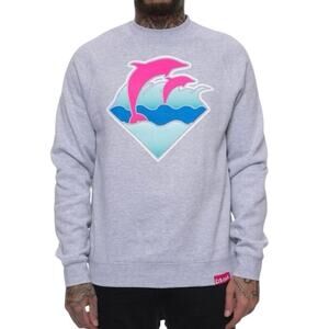 PINK DOLPHIN Waves Crewneck Heather Gray Sweatshirt Streetwear - Men’s 3X